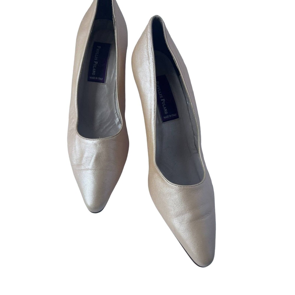 Phyllis Poland Women leather heels shoes Size 9 tan 3 inch pump pointed toe